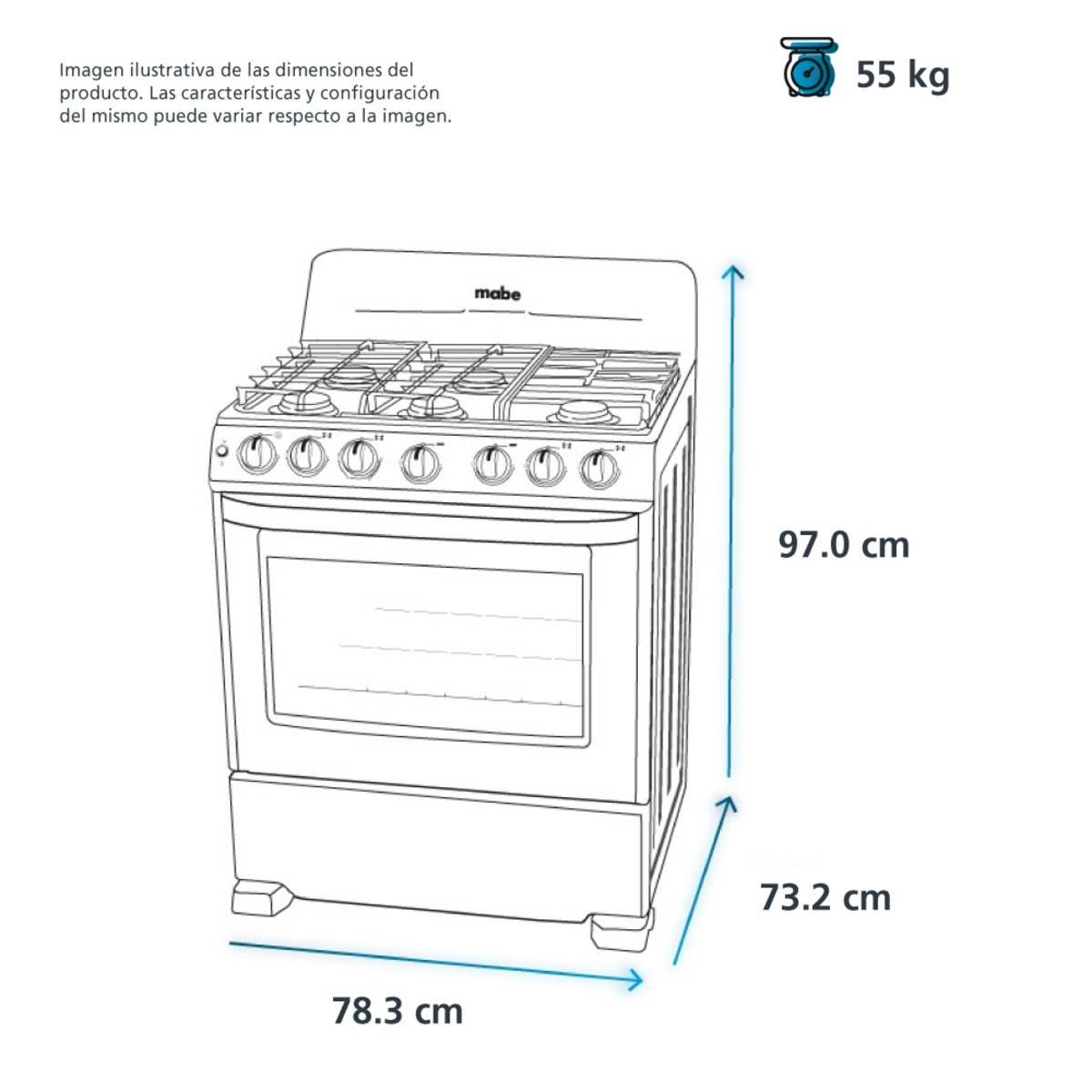 Estufa de gas 76cm Mabe Silver EM7620BAIS0