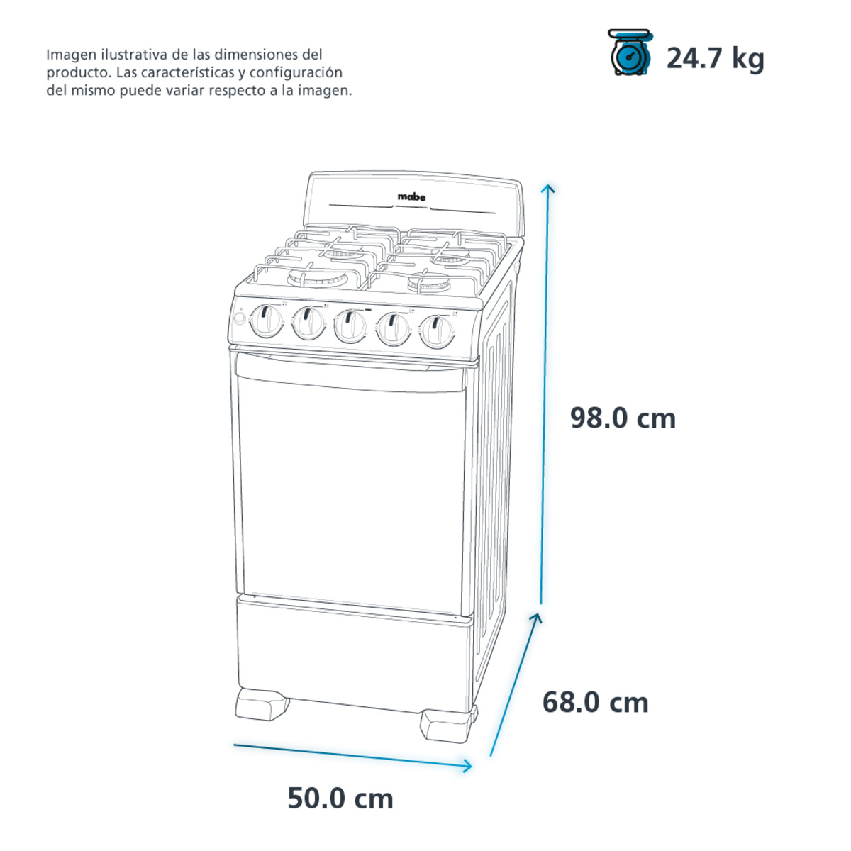 Estufa 20" Mabe 4 Quemadores EM5030BAIS0